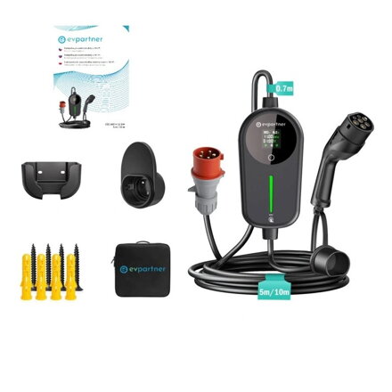 Prenosná nabíjačka EVpartner WiFi 11kW, 3x16A, 5m, 10m, Type 2