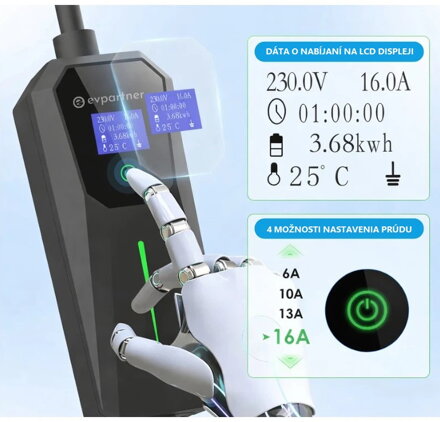 Prenosná nabíjačka EVpartner 3,7kW, 1x16A, 3m, 5m, 10m, Type 2